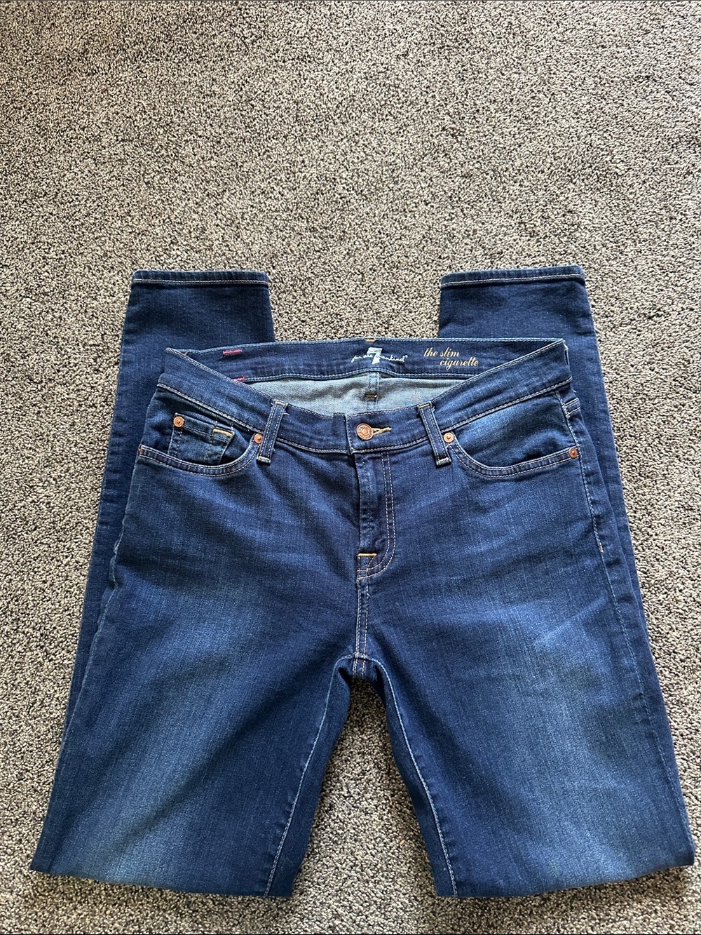 7 For All Mankind The Slim Cigarette Dark Blue Skinny Jeans Sz 30